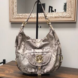 NWT Michael Kors Snakeskin Embossed Leather Hobo Bag